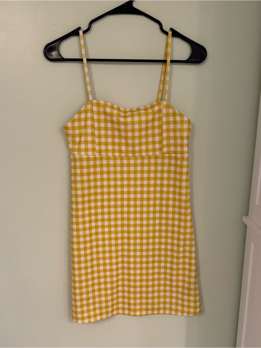 Pull&Bear Yellow and White Gingham Spaghetti Strap Mini Dress Size Small